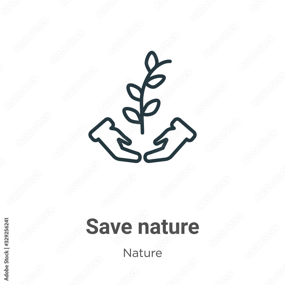 Poster save nature outline vector icon. thin line black save nature icon, flat vector simple element illust