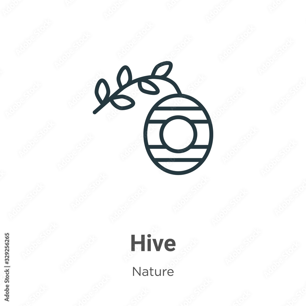 Poster hive outline vector icon. thin line black hive icon, flat vector simple element illustration from ed