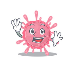 Smiley corona virus germ cartoon mascot design with waving hand