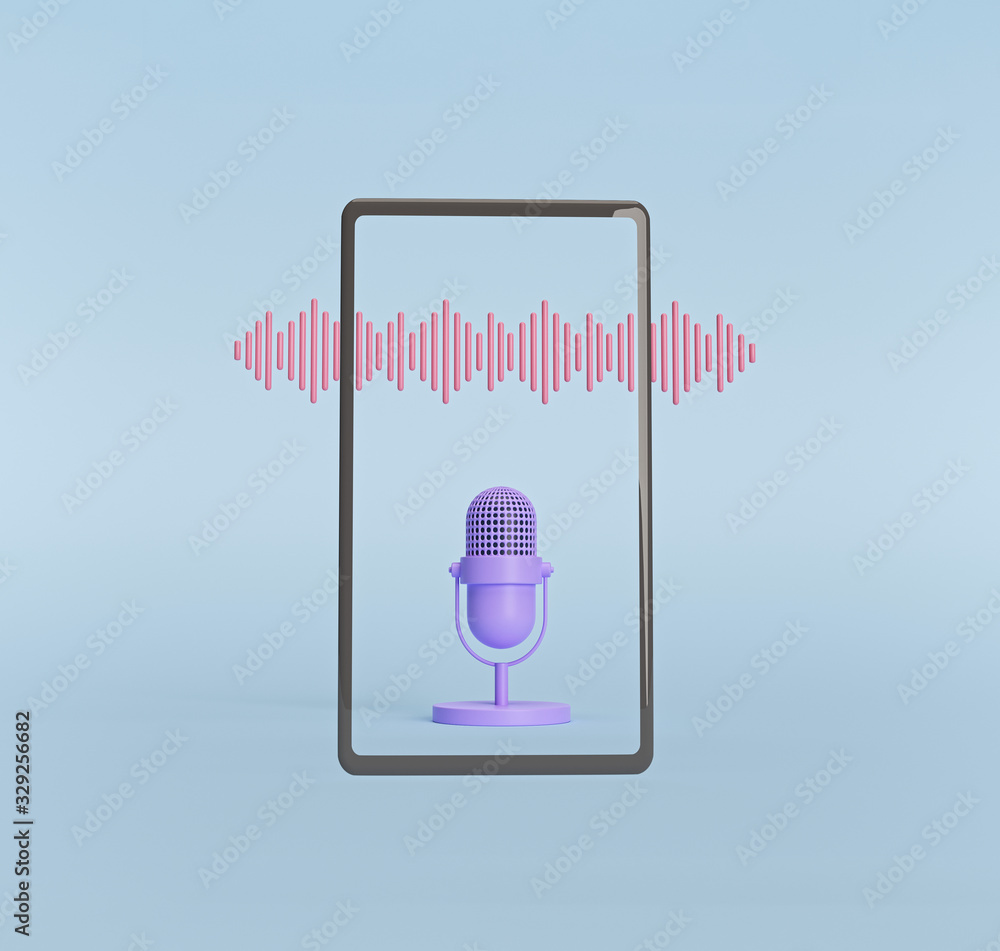 Poster ai personal assistant and voice recognition concept. sound wave and microphone. minimal style design