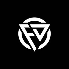 FD logo with triangle shape and circle rounded design template
