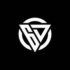 GD logo with triangle shape and circle rounded design template