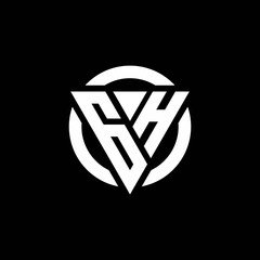 GH logo with triangle shape and circle rounded design template