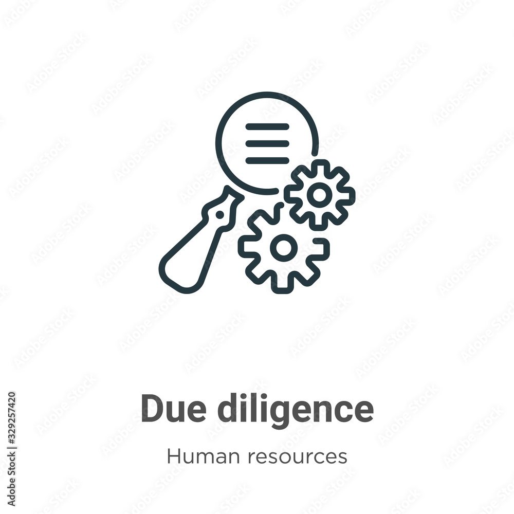 Poster due diligence outline vector icon. thin line black due diligence icon, flat vector simple element il