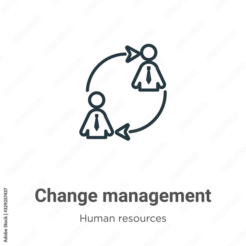 Poster change management outline vector icon. thin line black change management icon, flat vector simple el