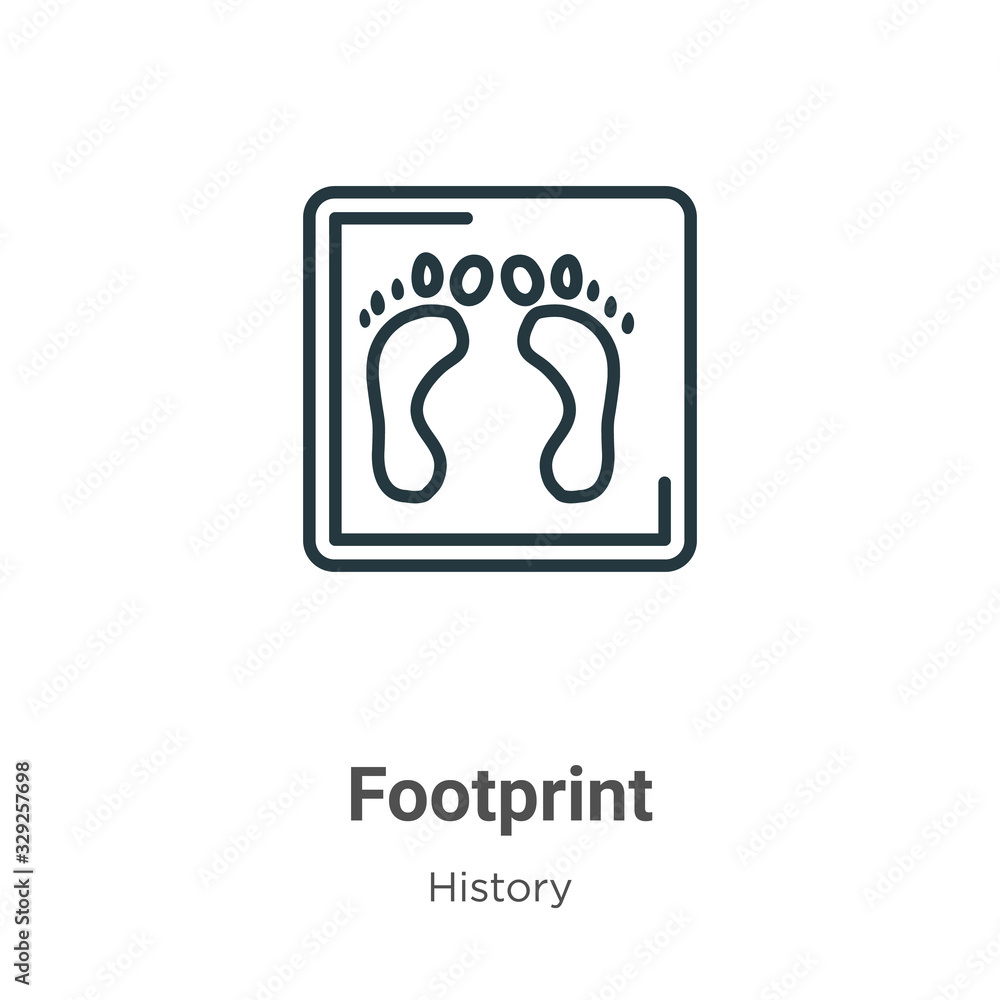 Poster footprint outline vector icon. thin line black footprint icon, flat vector simple element illustrati