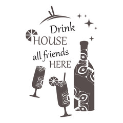 Vintage bottle and glass with ornate art mandala Islamic. Vector