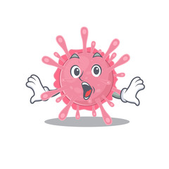 A cartoon character of corona virus germ making a surprised gesture