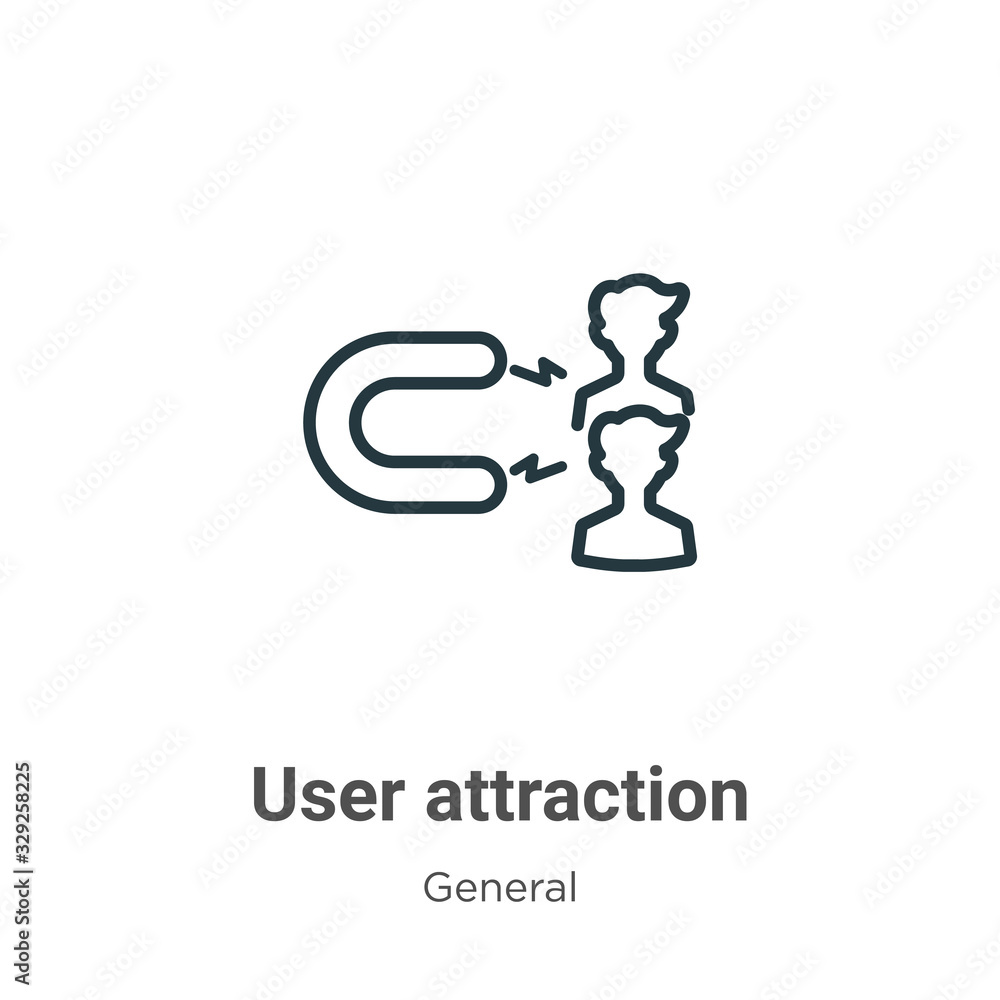 Poster user attraction outline vector icon. thin line black user attraction icon, flat vector simple elemen