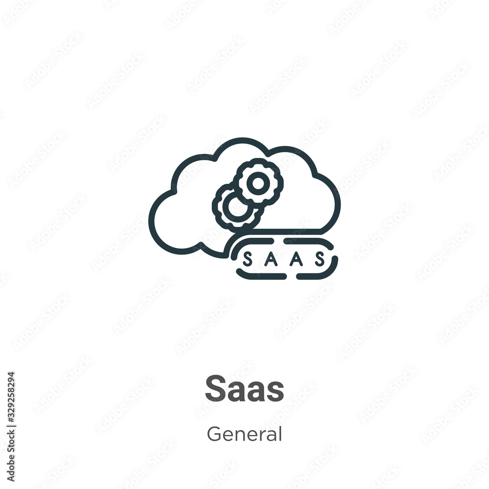 Poster saas outline vector icon. thin line black saas icon, flat vector simple element illustration from ed