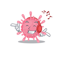 enjoying music corona virus germ cartoon mascot design