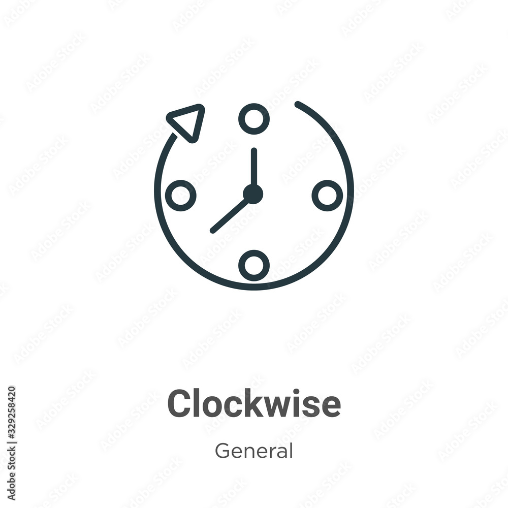 Poster clockwise outline vector icon. thin line black clockwise icon, flat vector simple element illustrati