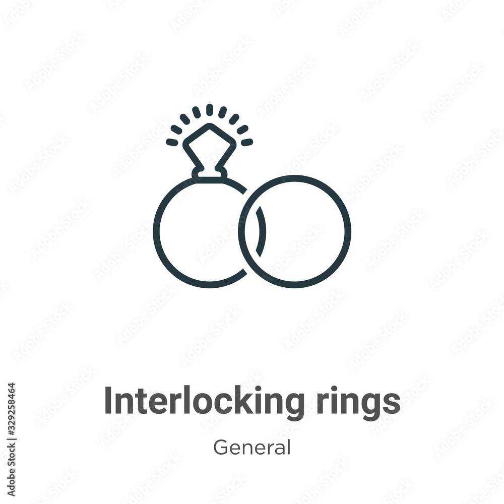 Poster interlocking rings outline vector icon. thin line black interlocking rings icon, flat vector simple 