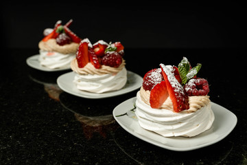 Pavlova cake dessert strawberry meringue cream