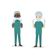 Two surgeon men,african american and caucasian male,