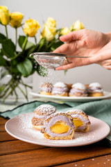 Choux cake dessert sweet lemon yellow