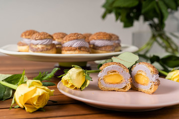 Choux cake dessert sweet lemon yellow