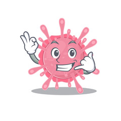 Corona virus germ mascot cartoon design showing Call me gesture