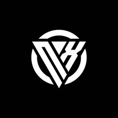 NX logo with triangle shape and circle rounded design template