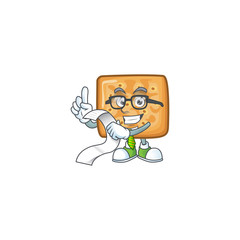 cartoon character of crackers holding menu on his hand
