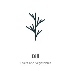 Dill outline vector icon. Thin line black dill icon, flat vector simple element illustration from editable fruits and vegetables concept isolated stroke on white background
