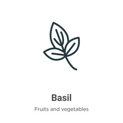 Obraz premium Basil outline vector icon. Thin line black basil icon, flat vector simple element illustration from editable fruits and vegetables concept isolated stroke on white background