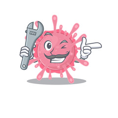 A picture of cool mechanic corona virus germ cartoon character design