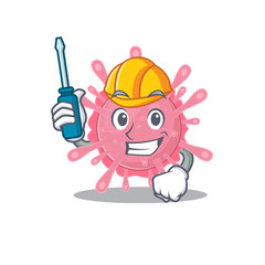 Smart automotive corona virus germ presented in cartoon character design