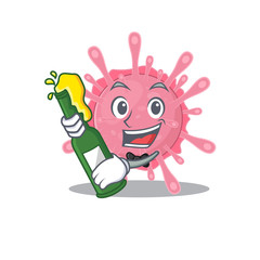 Corona virus germ with bottle of beer mascot cartoon style