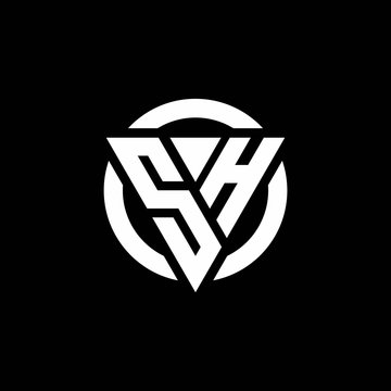 SH logo with triangle shape and circle rounded design template