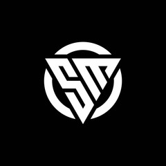 SM logo with triangle shape and circle rounded design template