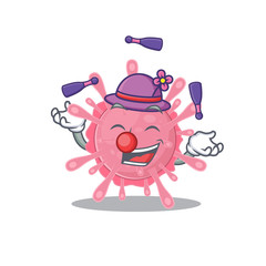 A sweet corona virus germ mascot cartoon style playing Juggling