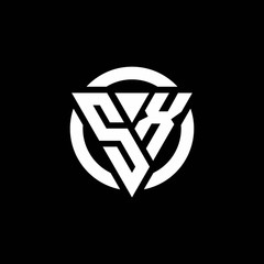 SX logo with triangle shape and circle rounded design template
