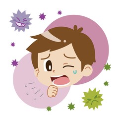 咳をする男の子とウイルス