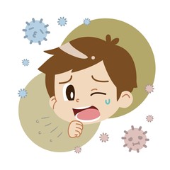 咳をする男の子とハウスダスト