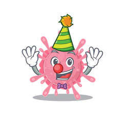 Cute and Funny Clown corona virus germ cartoon character mascot style
