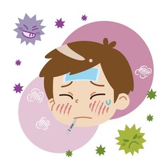 熱が出ている男の子とウイルス