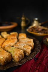 baklava and dates on tray