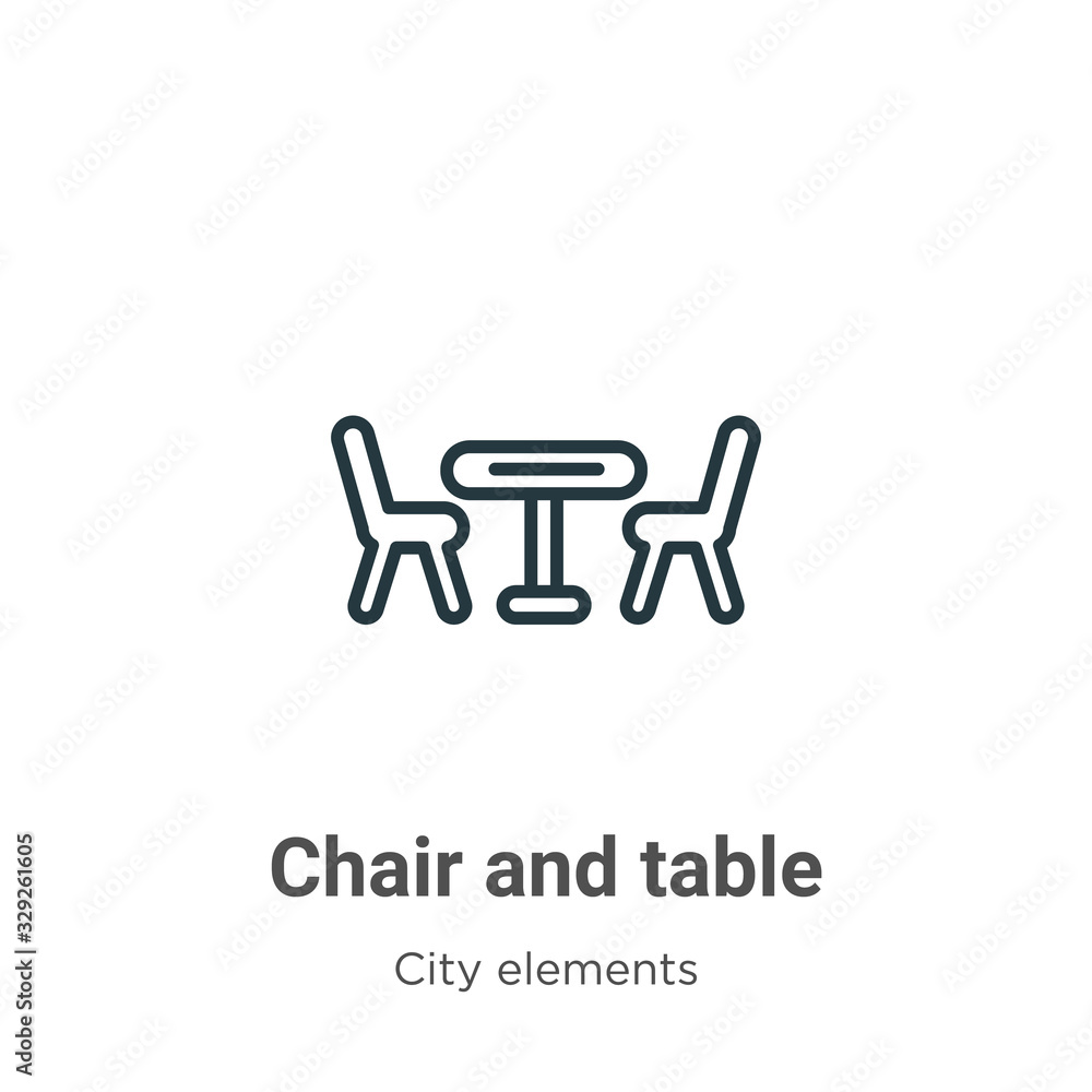 Poster chair and table outline vector icon. thin line black chair and table icon, flat vector simple elemen