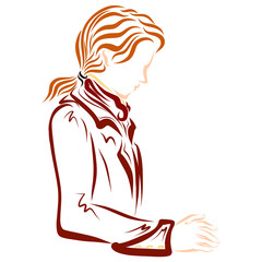 young man in vintage suit and with hairdo touches something with his hand