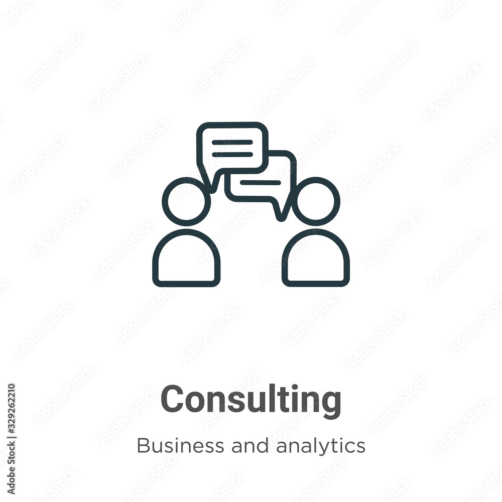 Poster consulting outline vector icon. thin line black consulting icon, flat vector simple element illustra