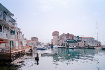 Kastel Gomilica Castle, coast in Dalmatia, Croatia. A famous tourist destination on the Adriatic sea. Ancient architecture and tourism.