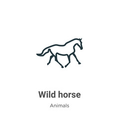 Wild horse outline vector icon. Thin line black wild horse icon, flat vector simple element illustration from editable animals concept isolated stroke on white background