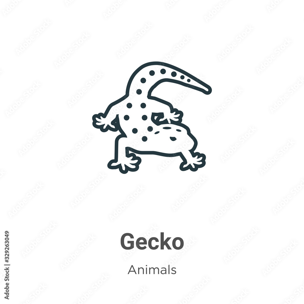 Poster gecko outline vector icon. thin line black gecko icon, flat vector simple element illustration from 