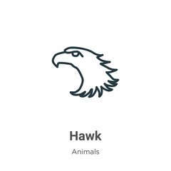 Hawk outline vector icon. Thin line black hawk icon, flat vector simple element illustration from editable animals concept isolated stroke on white background