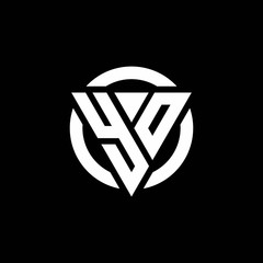 YO logo with triangle shape and circle rounded design template