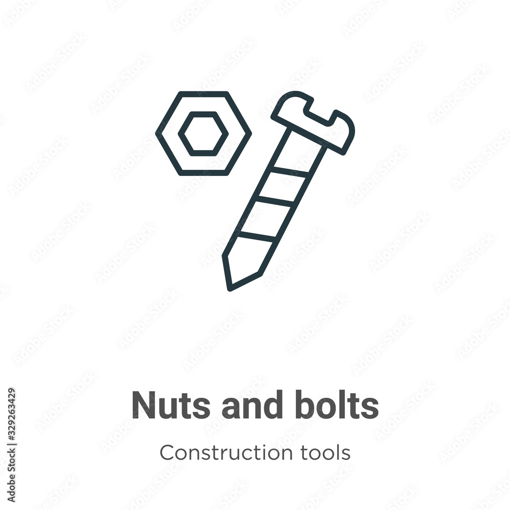 Poster nuts and bolts outline vector icon. thin line black nuts and bolts icon, flat vector simple element 