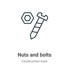 Nuts and bolts outline vector icon. Thin line black nuts and bolts icon, flat vector simple element illustration from editable tools concept isolated stroke on white background