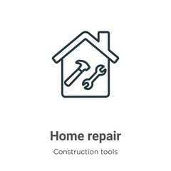 Naklejka premium Home repair outline vector icon. Thin line black home repair icon, flat vector simple element illustration from editable construction concept isolated stroke on white background