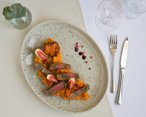 steak with sweet potato puree